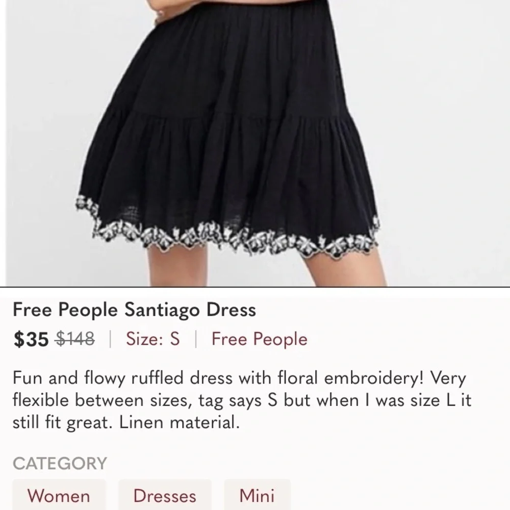Free People Santiago Dress black white embroidered size XS